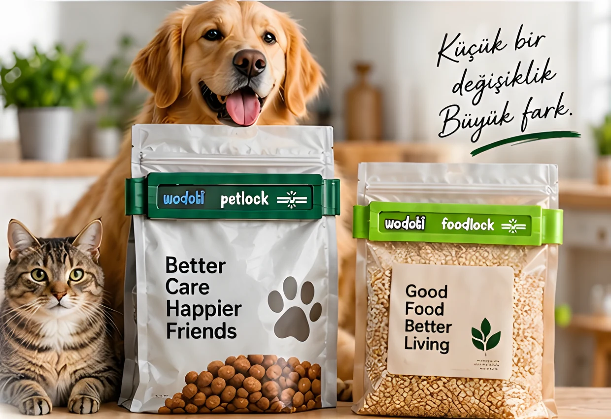 Wodoti Petlock ve Foodlock uygulanmış mama ve kuru gıda ambalajları